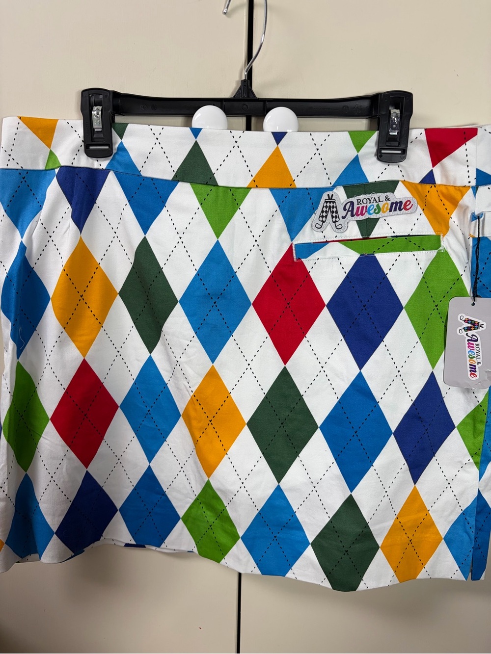 Royal and Awesome Argyle Pattern Multicolor Cotton Blend Women's Skort - Picture 2 of 7
